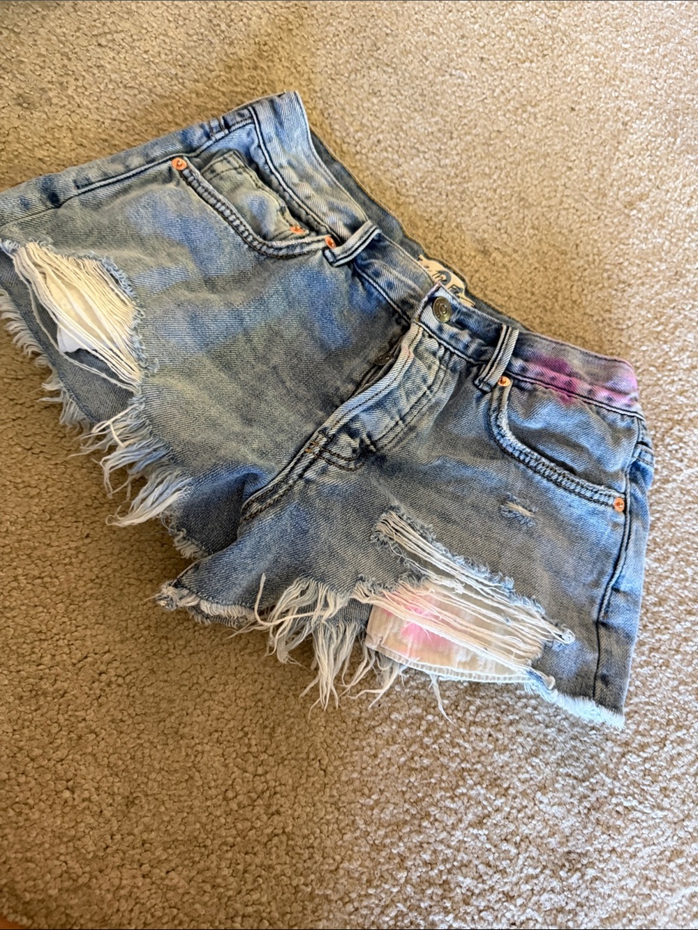 Free People Light Blue Distressed Denim Shorts